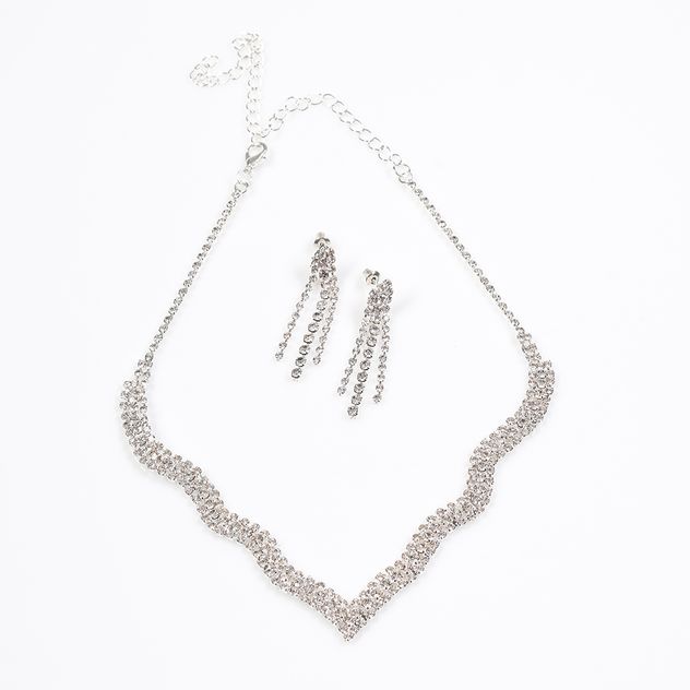 Set elegant colier si cercei cu pietre stralucitoare