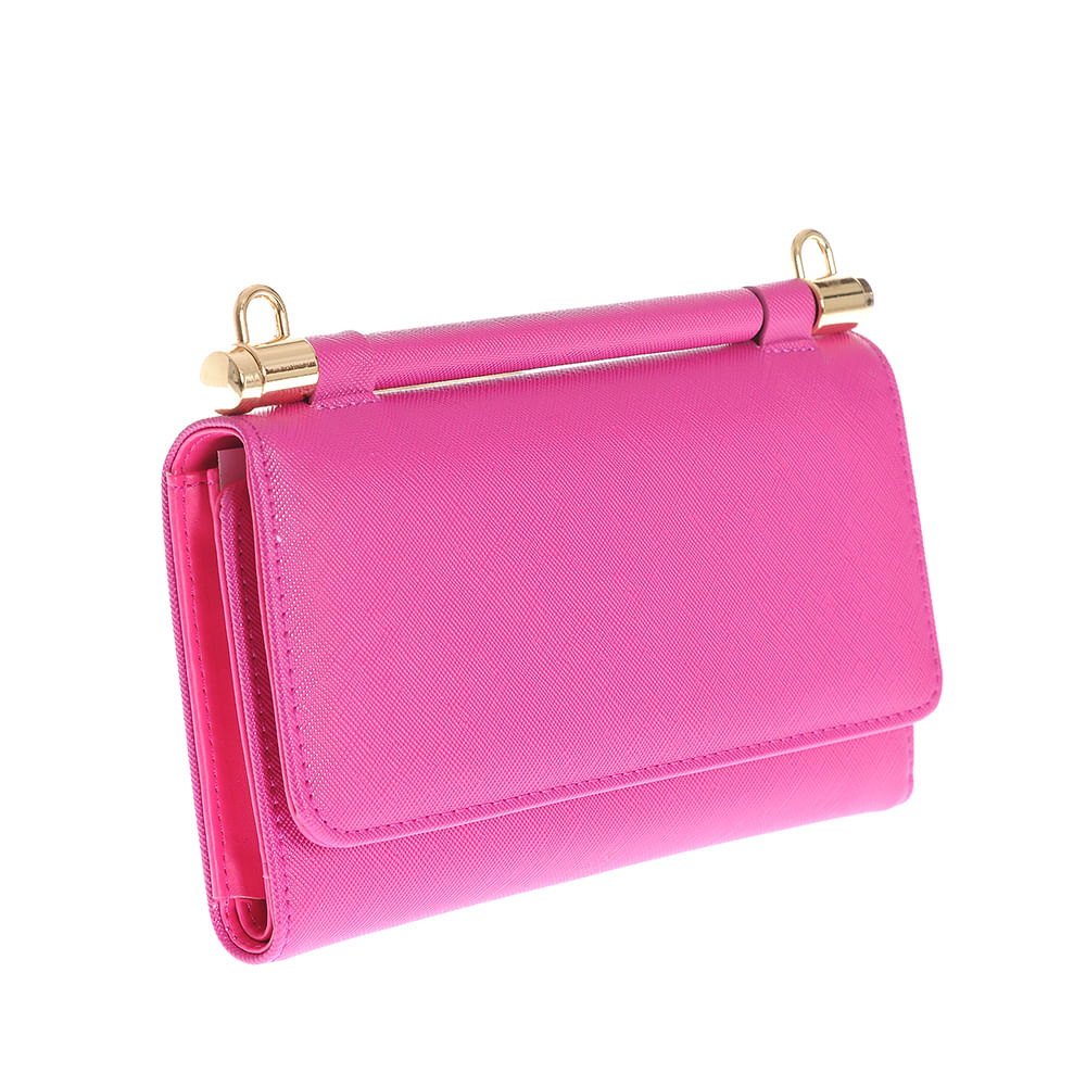 Portofel fucsia cu bareta detasabila si accesorii aurii - 1 | YEO