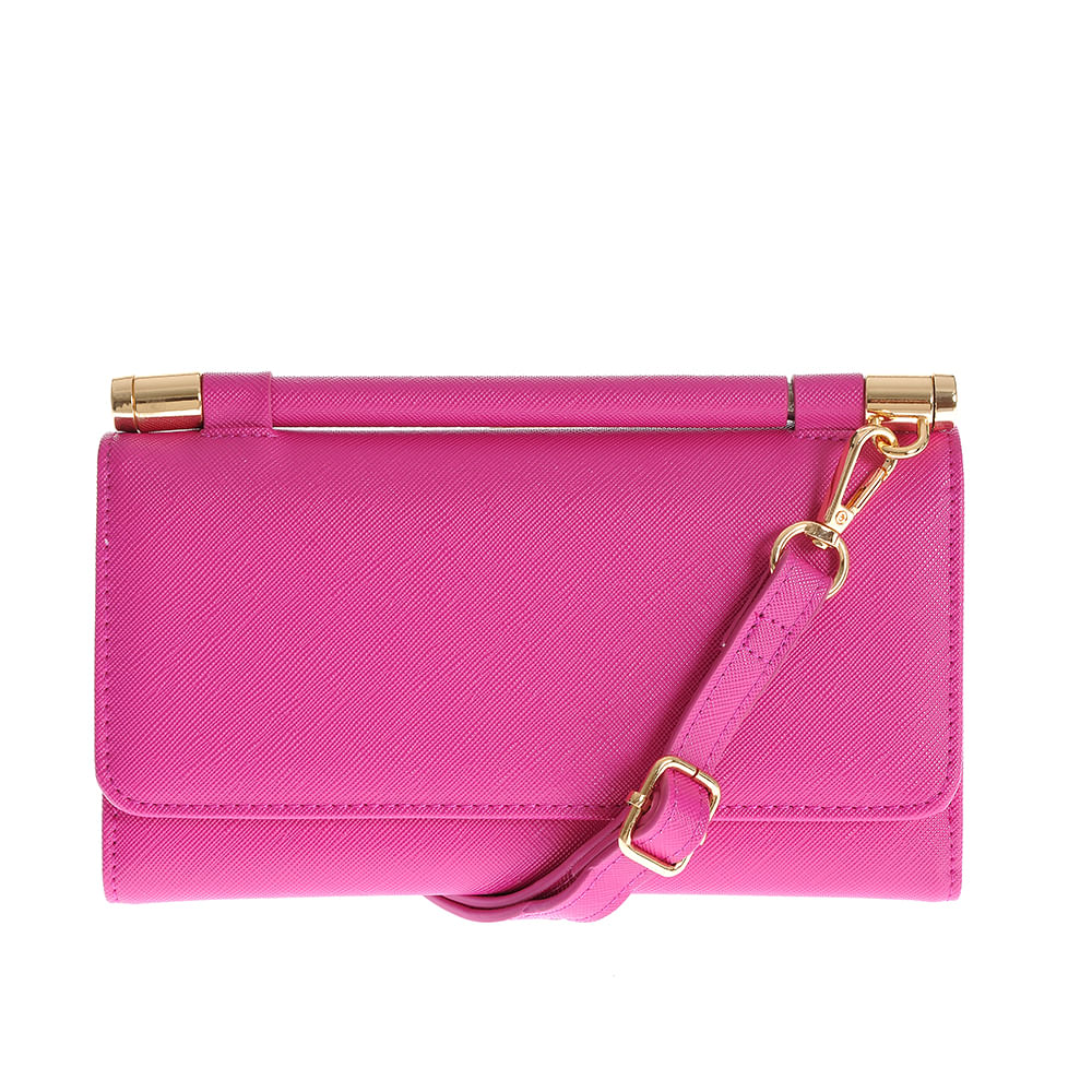 Portofel fucsia cu bareta detasabila si accesorii aurii - 2 | YEO
