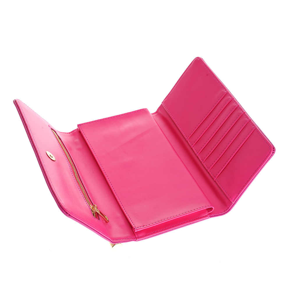 Portofel fucsia cu bareta detasabila si accesorii aurii - 4 | YEO