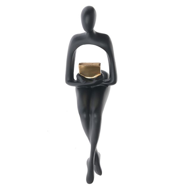 Statueta decorativa abstracta, figura neagra cu o carte aurie