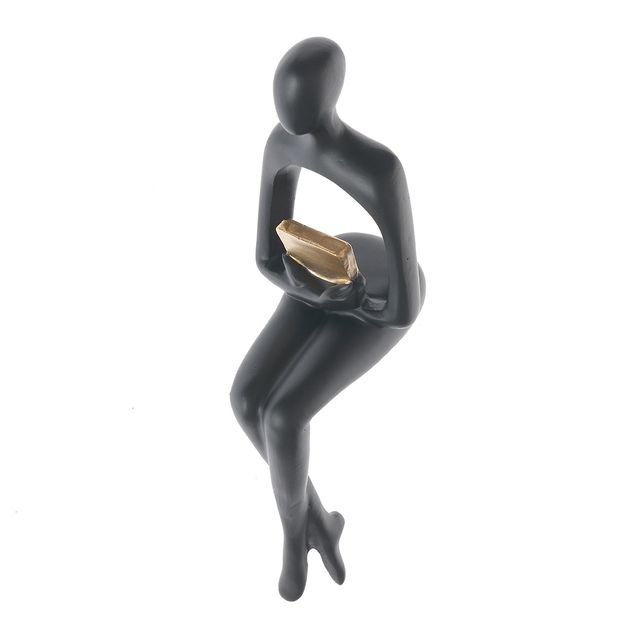 Statueta decorativa abstracta, figura neagra cu o carte aurie