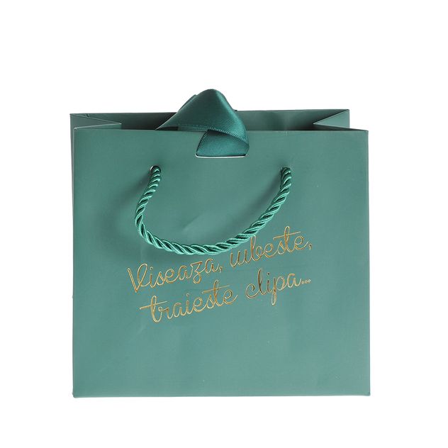 Punga de cadou verde cu mesaj 14 cm