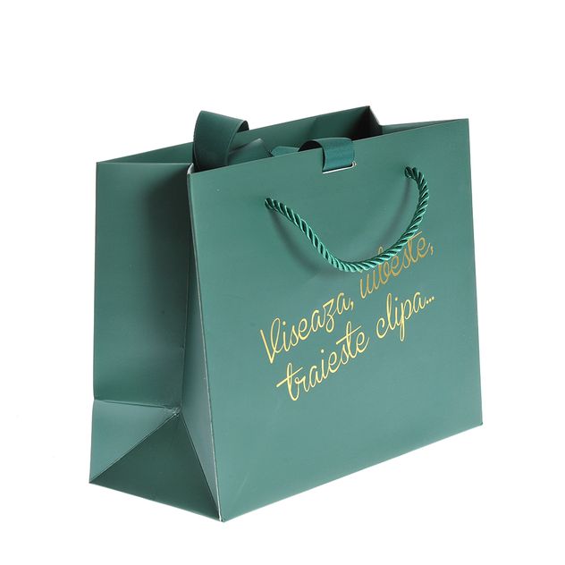 Punga de cadou verde cu mesaj 14 cm