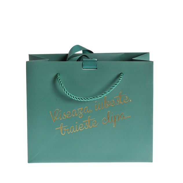 Punga de cadou verde cu mesaj 18 cm