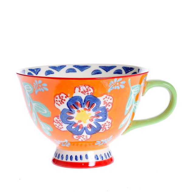 Cana multicolora din ceramica cu imprimeu floral