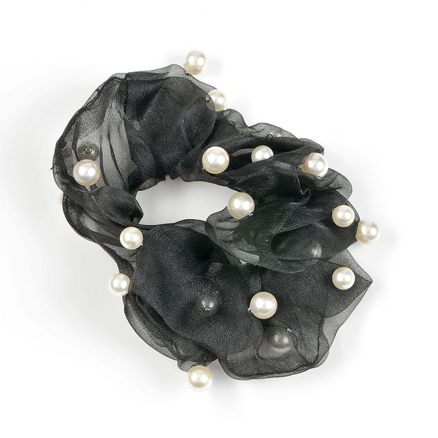 Elastic negru cu perle albe