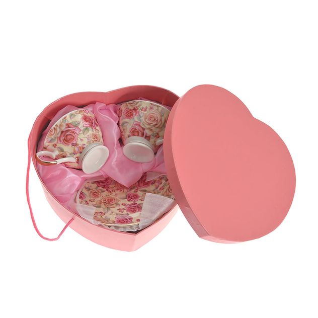 Set 2 cesti portelan cu farfurioara si model trandafiri vintage 220 ml
