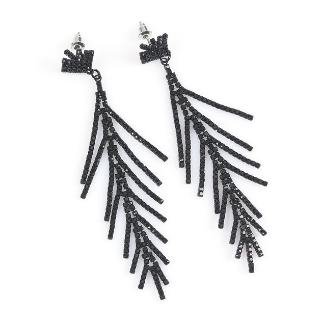 Cercei negri cu design ramificat si strasuri