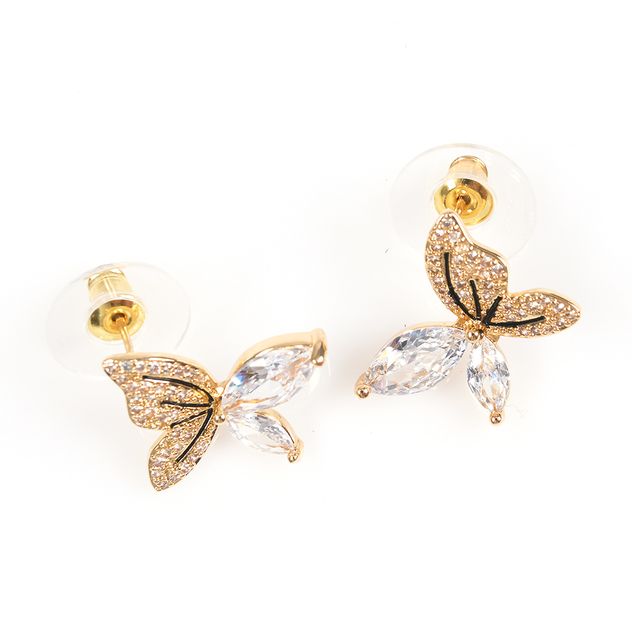 Cercei aurii forma fluture cu pietre stralucitoare