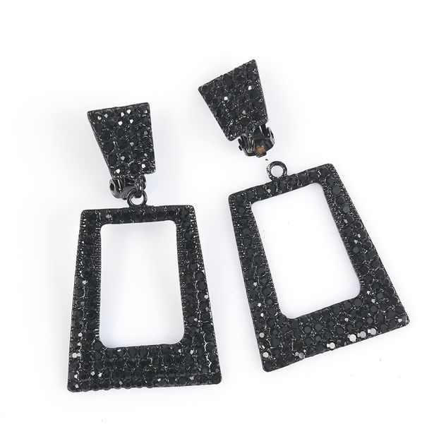 Cercei negri eleganti cu strasuri si design geometric