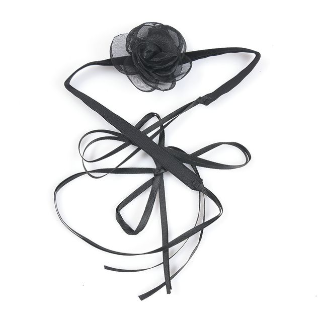 Choker elegant cu floare din voal negru