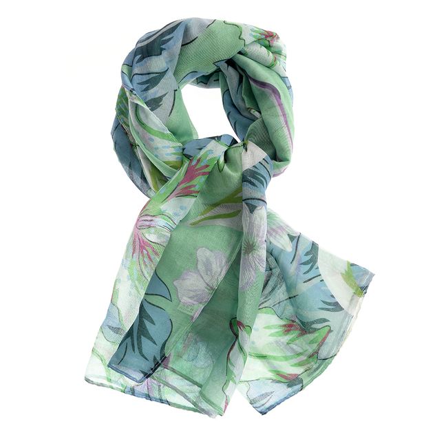 Esarfa subtire cu imprimeu floral verde