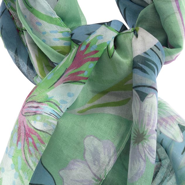 Esarfa subtire cu imprimeu floral verde