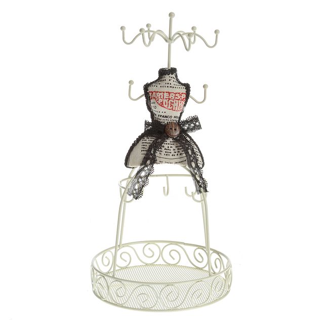 Suport bijuterii vintage tip bust cu imprimeu si dantela
