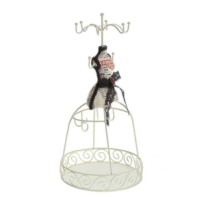 Suport bijuterii vintage tip bust cu imprimeu si dantela