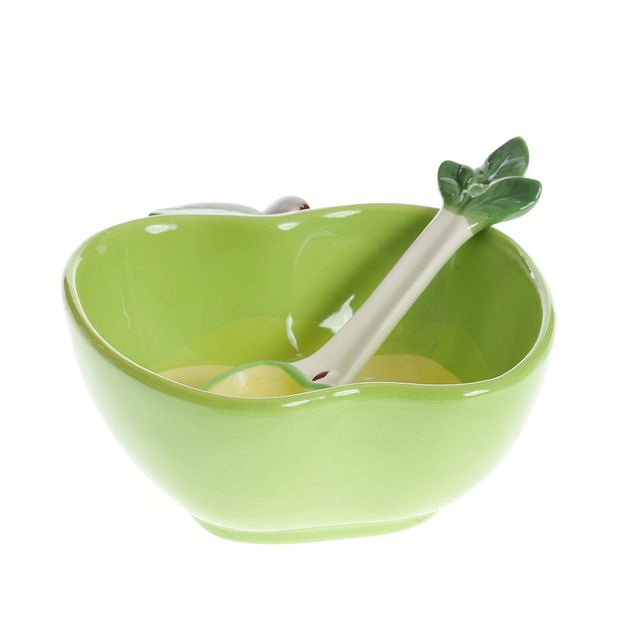 Bol ceramic cu lingurita, model mar verde