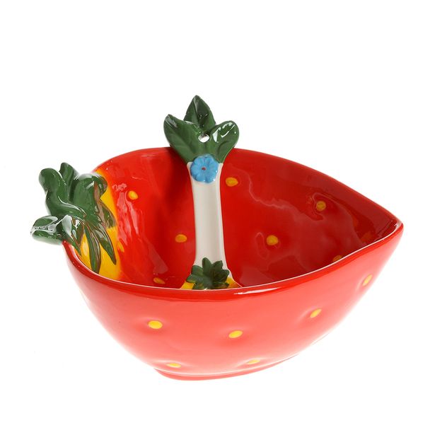 Bol ceramic cu lingurita, model capsuna