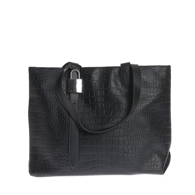 Geanta shopper neagra cu accesoriu lacat