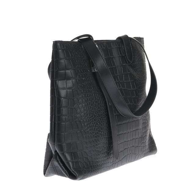 Geanta shopper neagra cu accesoriu lacat