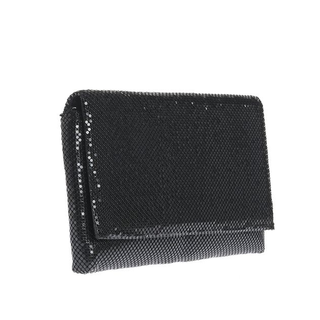 Geanta plic neagra cu textura metalizata si design minimalist