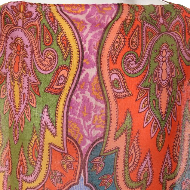 Poncho vaporos cu imprimeu boho colorat si bordura portocalie