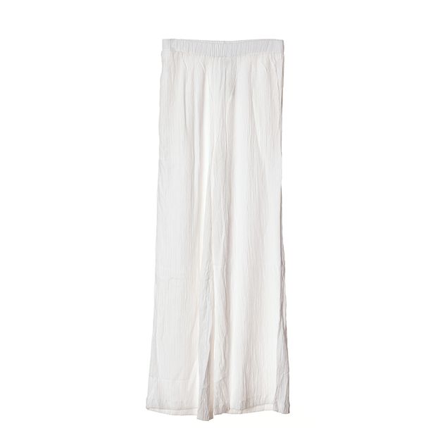 Pantaloni albi din bumbac cu aspect creponat