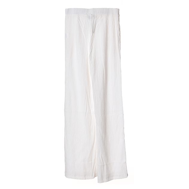 Pantaloni albi din bumbac cu aspect creponat