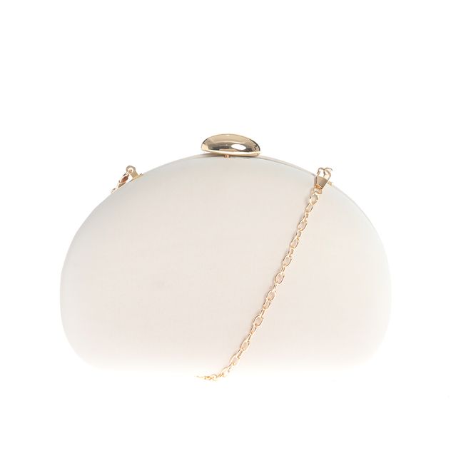 Clutch alb cu design curbat si accesorii aurii