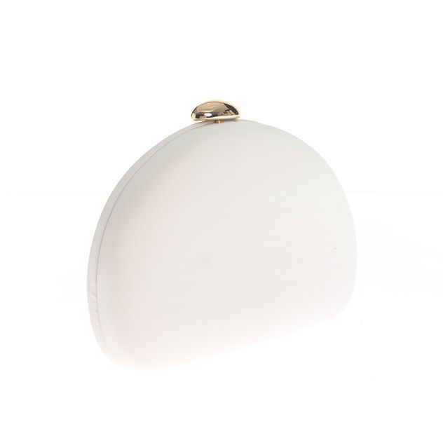 Clutch alb cu design curbat si accesorii aurii
