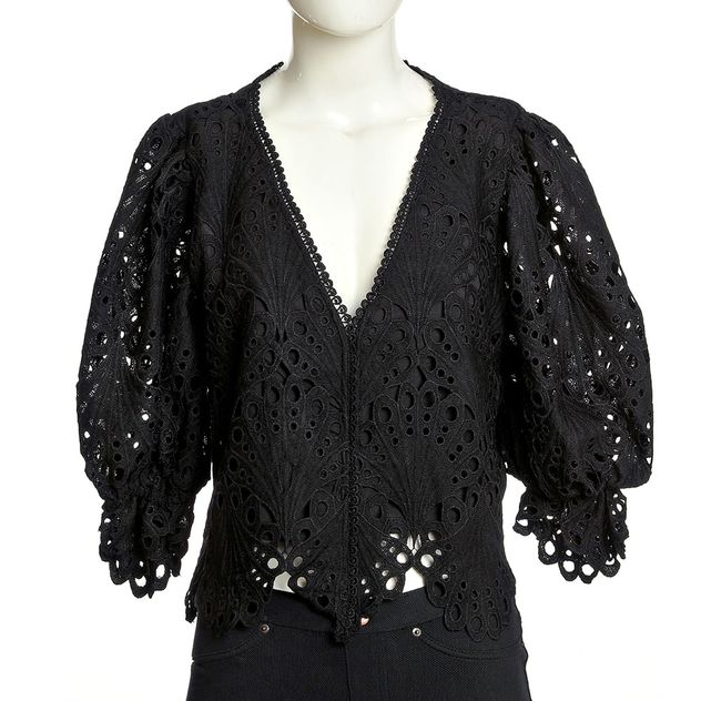 Bluza neagra din broderie cu maneci bufante