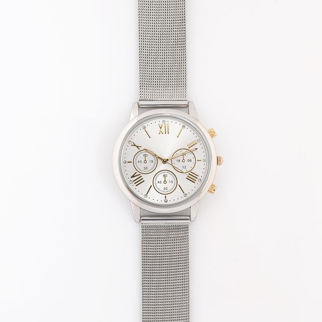 Ceas elegant cu accente aurii si bratara metalica fina