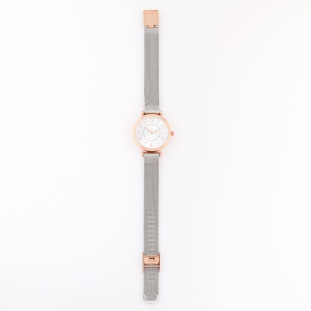 Ceas clasic cu cadran alb si detalii rose gold