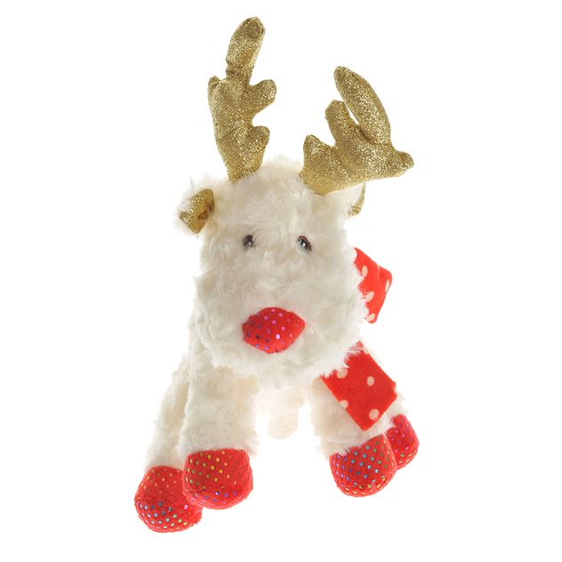 Ren decorativ de Craciun din plus cu esarfa rosie