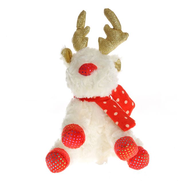 Ren decorativ de Craciun din plus cu esarfa rosie