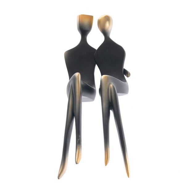 Statueta decorativa cuplu contemporan, finisaj negru cu accente aurii