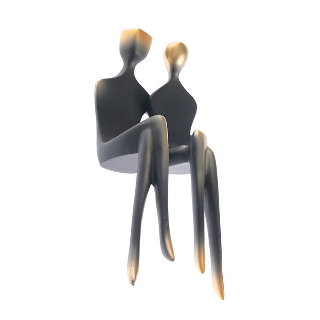 Statueta decorativa cuplu contemporan, finisaj negru cu accente aurii