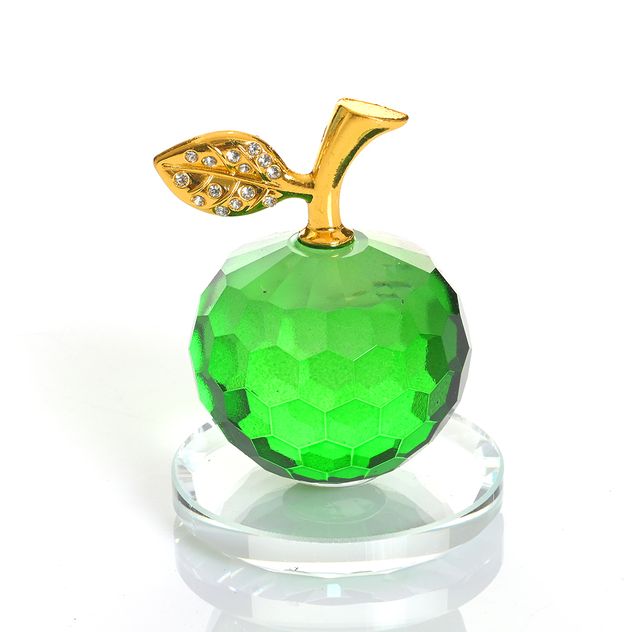 Decoratiune mar verde din sticla 7.5 cm