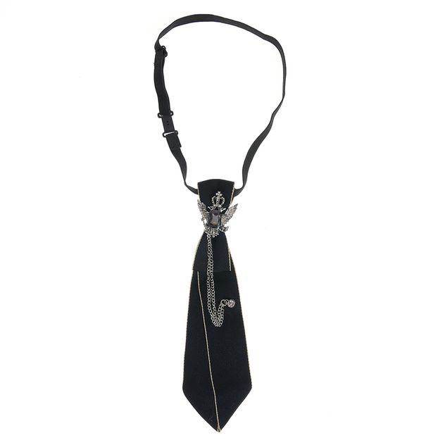 Cravata neagra cu coroana metalica si lant decorativ