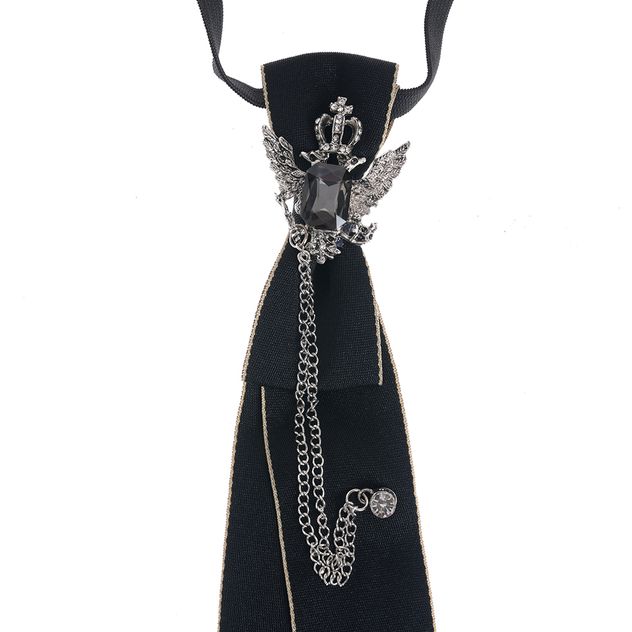 Cravata neagra cu coroana metalica si lant decorativ