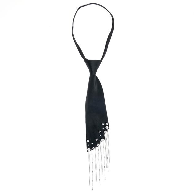 Cravata de dama neagra eleganta cu strasuri si lanturi