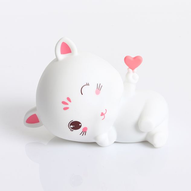 Lampa decorativa pisica simpatica cu inima roz 17.5 cm