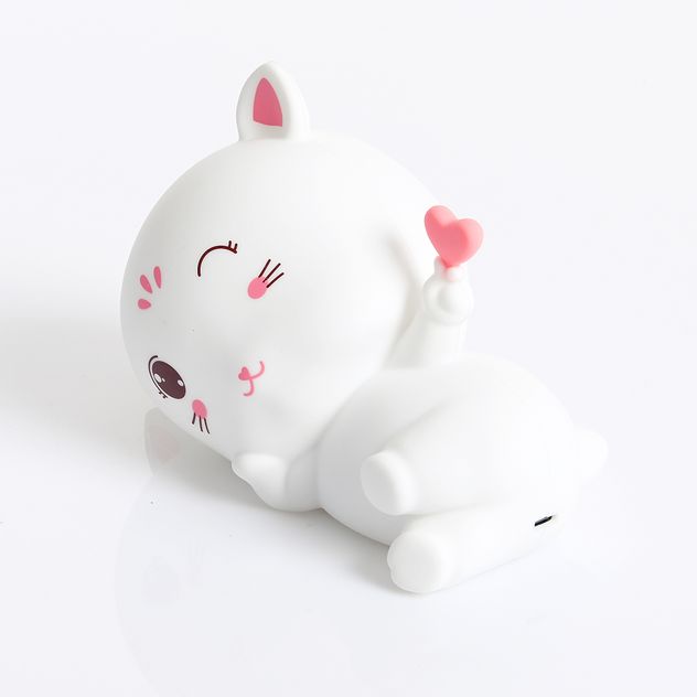 Lampa decorativa pisica simpatica cu inima roz 17.5 cm