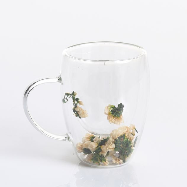 Cana din sticla cu flori decorative 350 ml