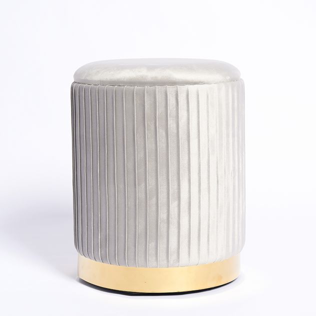 Taburet rotund gri cu baza aurie si spatiu de depozitare 45 cm