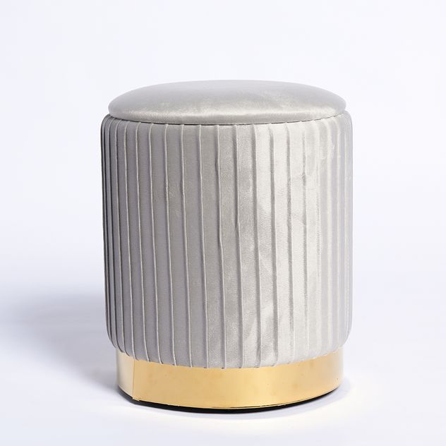 Taburet rotund gri cu baza aurie si spatiu de depozitare 38 cm