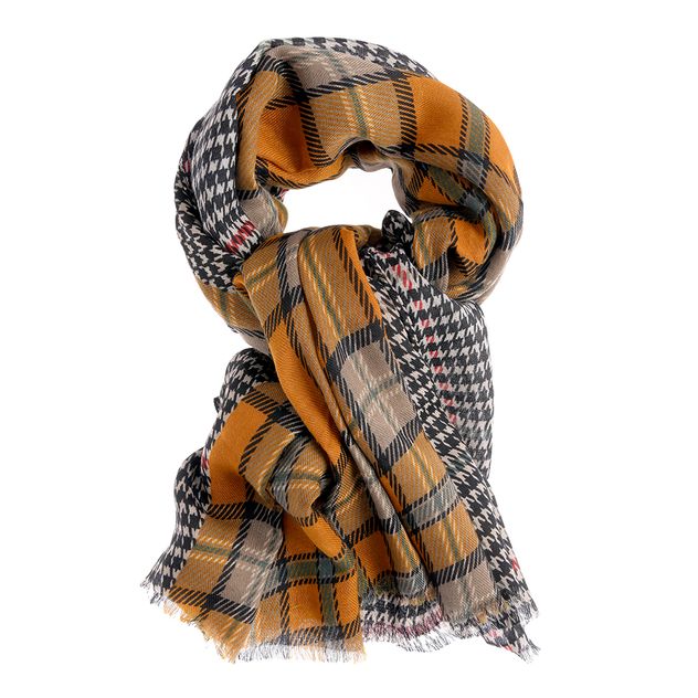 Esarfa in carouri elegante cu tonuri galbene si negre