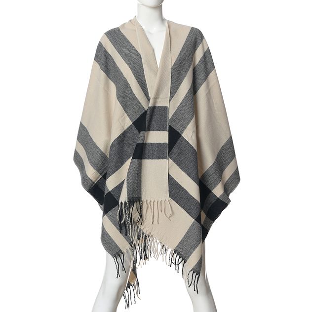 Poncho bej cu dungi late negre