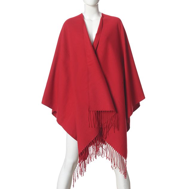 Poncho rosu uni cu franjuri