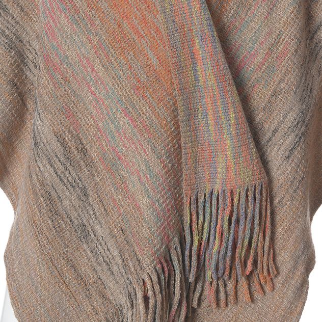 Poncho bej cu franjuri si insertii multicolore